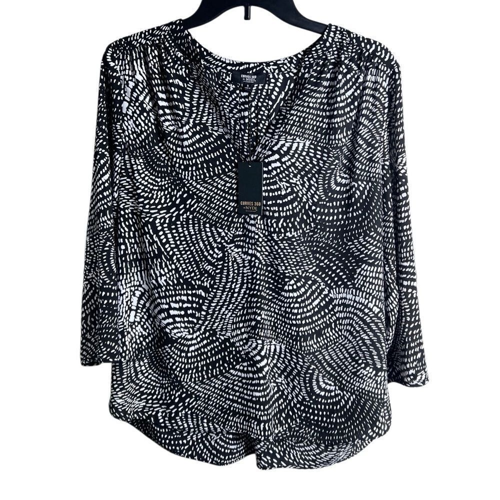 NYDJ Curve 360 Fit is everything Black and White Patterned Perfect Blouse Small